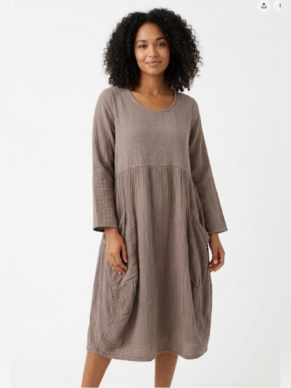 Gauze Brown front pockets Women's dress 100% Cotton